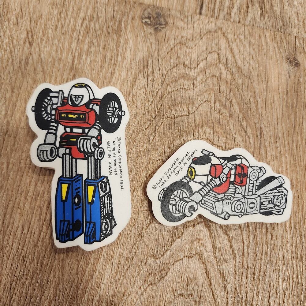 Vtg GO BOTS Collectible Erasers 1984 Mighty Robots Tonka Motorcycle Car Unused